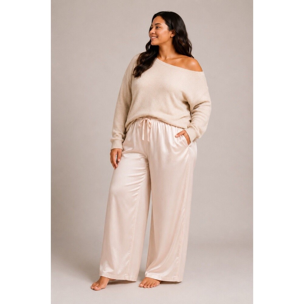 100% Silk Women’s Sz 2X PJ Pant Blush Drawstring Elastic back Luxury Glam EUC